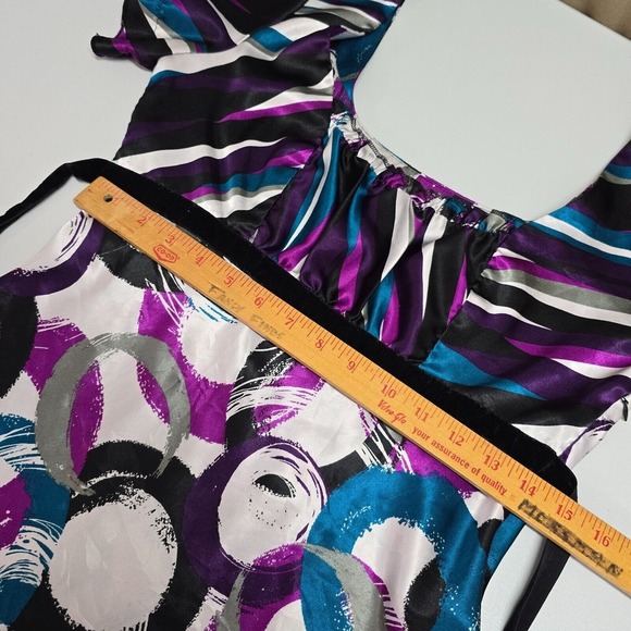 Sele Babydoll Top Womens Medium Colorful Satin Short Sleeve Tie Y2K - Picture 13 of 15